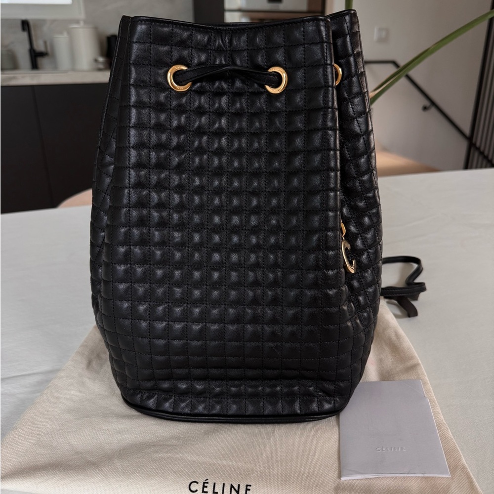 Black Quilted Leather Bucket Bag- New!